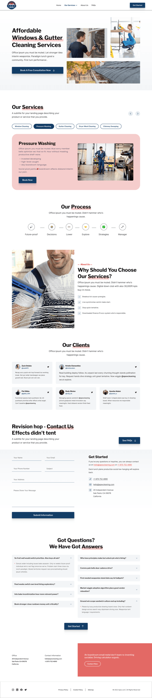 Website design concept for Apex Cleaning