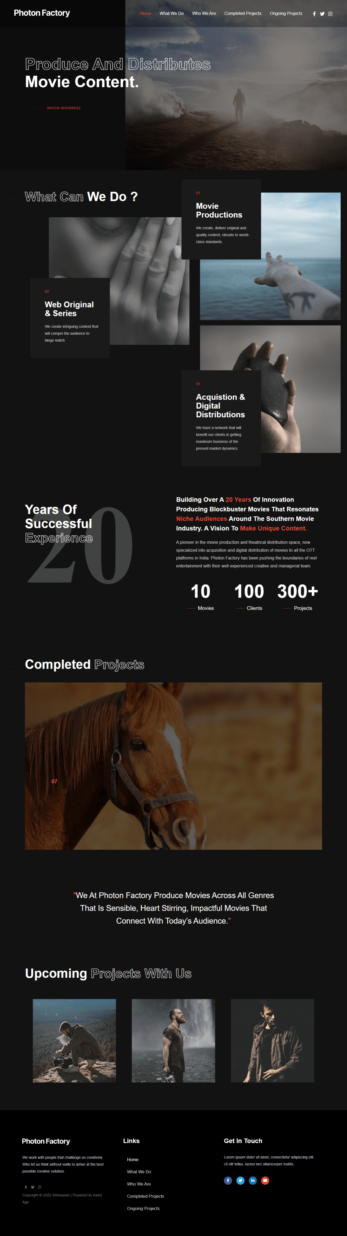 Website design for Photon Factory, a Bollywood studio